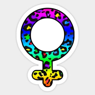 Venus Planet Symbol in Dark Rainbow Leopard Print Sticker